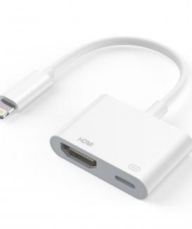 Adaptateur iPhone HDMI[Certifié MFi] Adaptateur AV Lightning vers HDMI/1080P Numérique Vidéo Audio Sync Hronisation d'écran Connecteur Chargeur avec iPhone 14/12/11/XS/8/7/Projecteur/Moniteur/TV 