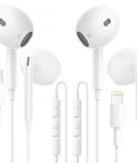 2 Pack Headphones for iPhone Earphones Wired [MFi Certified] In-Ear Earbuds Built-in Microphone and Volume Control Noise Cancellation for iPhone 14/14 Plus/14 Pro Max/13/12/11/X/XR/XS/SE/8, All iOS