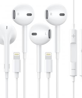 2 Packs - Headphones for iPhone Earbuds Wired Earphones [Plug and Play, No Bluetooth, MFi Certified] Built-in Mic & Volume Control Compatible with iPhone 14/13/12/11/XR/XS/X/8/7 - All iOS, White