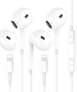 2 Pack Lightning Earphones for iPhone, Lightning In-Ear Headphones for iPhone HiFi Stereo Noise Isolating Built-in Microphone & Volume Control with Phone 14/14 Plus/12 Pro/13 Pro Max/11 Pro/X/7/8/XS