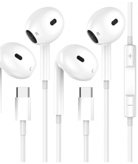 High fidelity stereo USB C headphones with microphone and volume control for iPhone 15 / 15 Pro / 16 Google pixel pack of 2 USB C headphones for Samsung Galaxy S24 S23 s22 s21