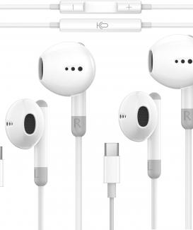 2 Packs USB C Headphones for iPhone 15/15 Pro/16/15 Pro Max, Intra Headphones with Microphone and Volume Control, HiFi Stereo Wires Type C Headset Compatible with Samsung Galaxy S24 S23 S22 S21 FE