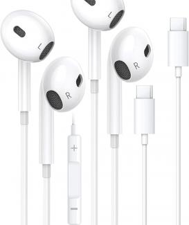 USB C Headphones，2 Pack USB Type C Earphones for iPhone 15 HiFi Stereo Noise Earbuds reduction with Mic&Volume Control for iPhone 15 pro, iPad Pro, Galaxy S23/Ultra Note 10/20 and More Type C Devices 